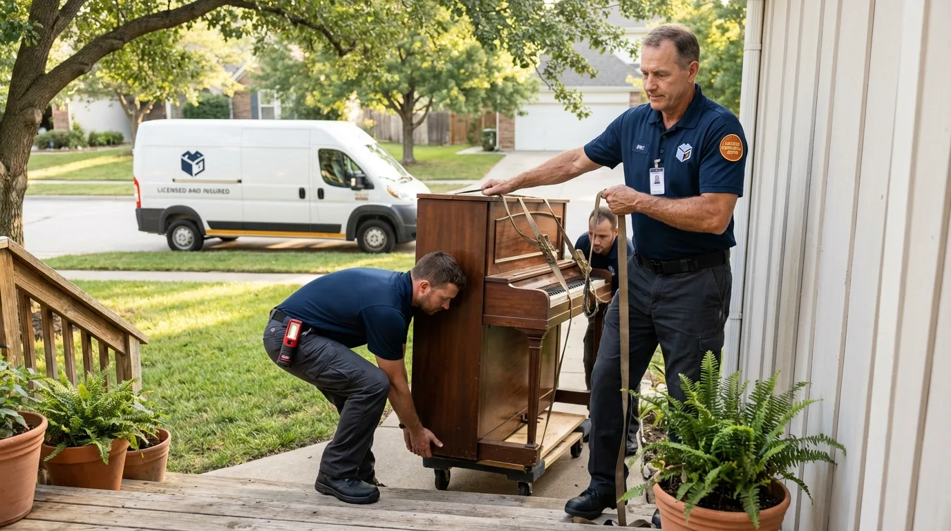 Licensed piano movers securing grand piano in Davidsville, PA
